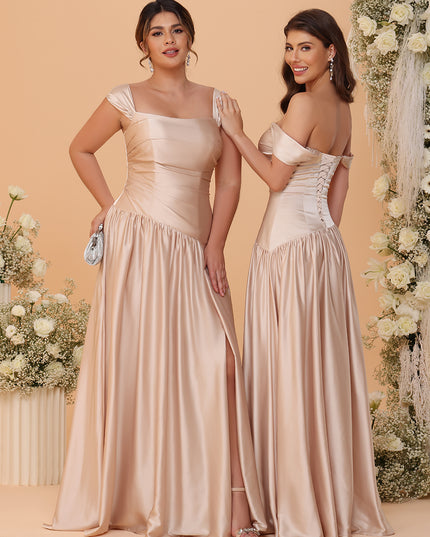 Spaghetti Straps Satin Pleated Bridesmaid Dresses