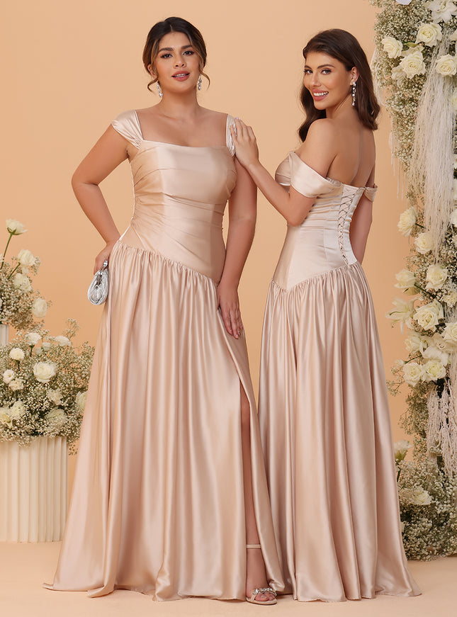 Spaghetti Straps Satin Pleated Bridesmaid Dresses