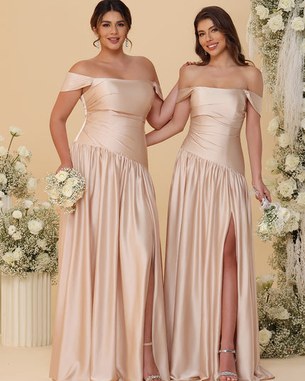 Spaghetti Straps Satin Pleated Bridesmaid Dresses