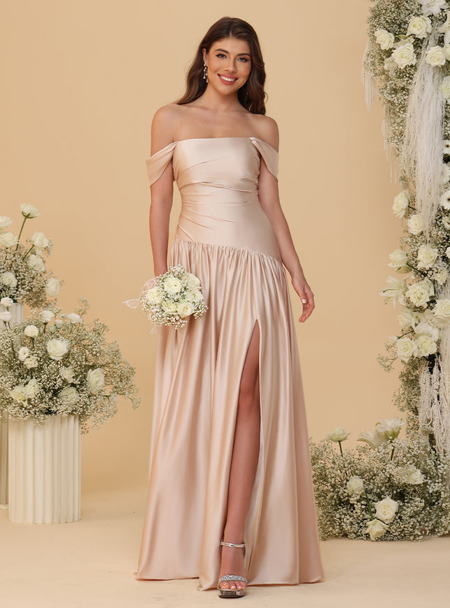 Spaghetti Straps Satin Pleated Bridesmaid Dresses