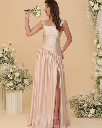 Spaghetti Straps Satin Pleated Bridesmaid Dresses