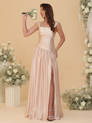 Spaghetti Straps Satin Pleated Bridesmaid Dresses