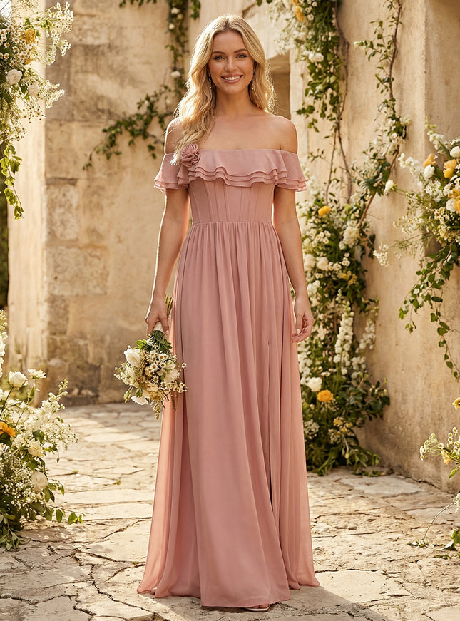 Off Shoulder Chiffon Bridesmaid Dresses Ruffles