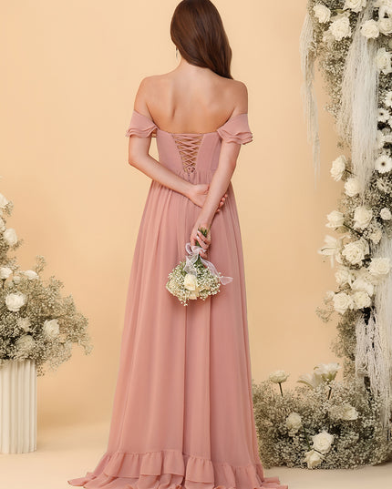 Off Shoulder Chiffon Bridesmaid Dresses Ruffles
