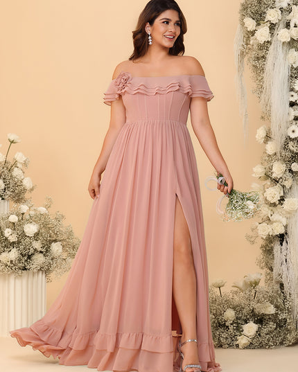 Off Shoulder Chiffon Bridesmaid Dresses Ruffles