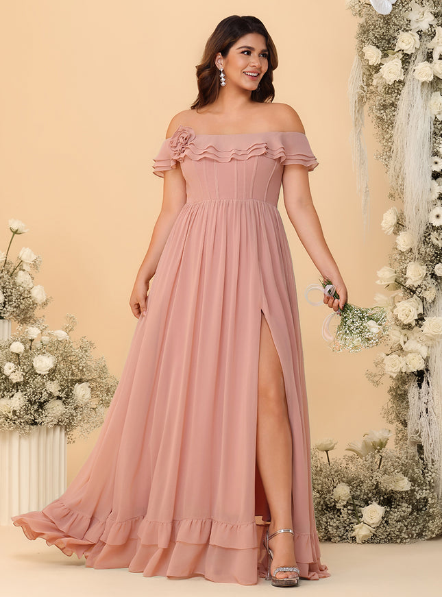 Off Shoulder Chiffon Bridesmaid Dresses Ruffles