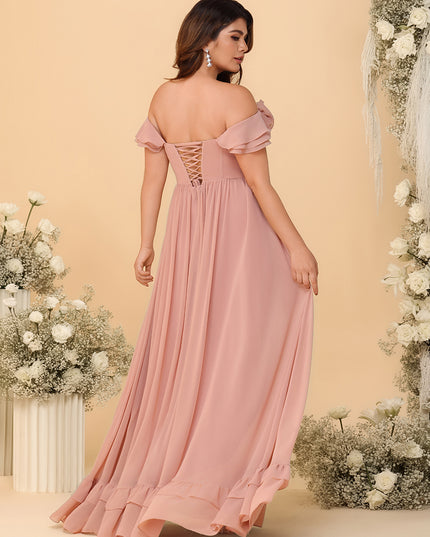 Off Shoulder Chiffon Bridesmaid Dresses Ruffles