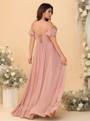 Off Shoulder Chiffon Bridesmaid Dresses Ruffles