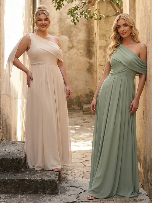 One Shoulder Chiffon Bridesmaid Dresses Maxi Dresses