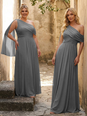 One Shoulder Chiffon Bridesmaid Dresses Maxi Dresses