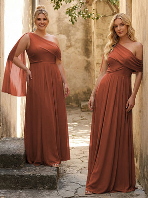 One Shoulder Chiffon Bridesmaid Dresses Maxi Dresses
