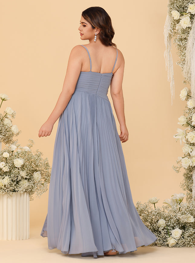 Spaghetti Straps Chiffon Bridesmaid Dresses with Pleats