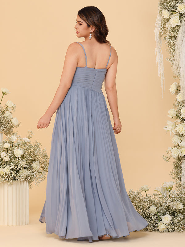 Spaghetti Straps Chiffon Bridesmaid Dresses with Pleats