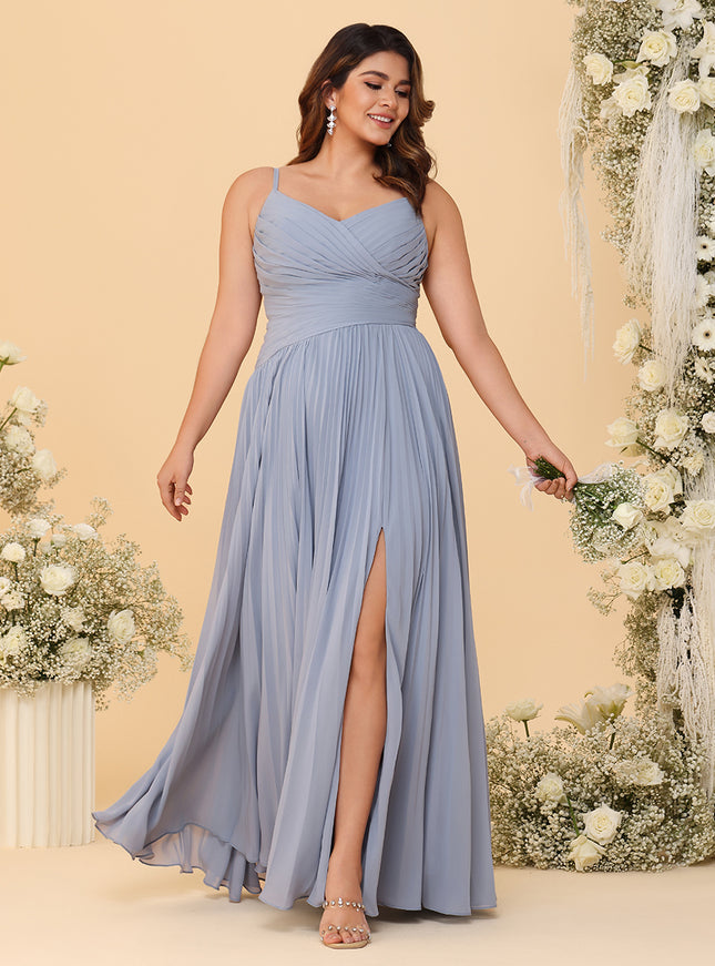 Spaghetti Straps Chiffon Bridesmaid Dresses with Pleats