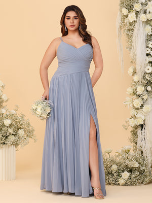 Spaghetti Straps Chiffon Bridesmaid Dresses with Pleats