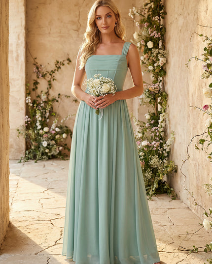 Wide Straps Chiffon Bridesmaid Dresses with Pleats