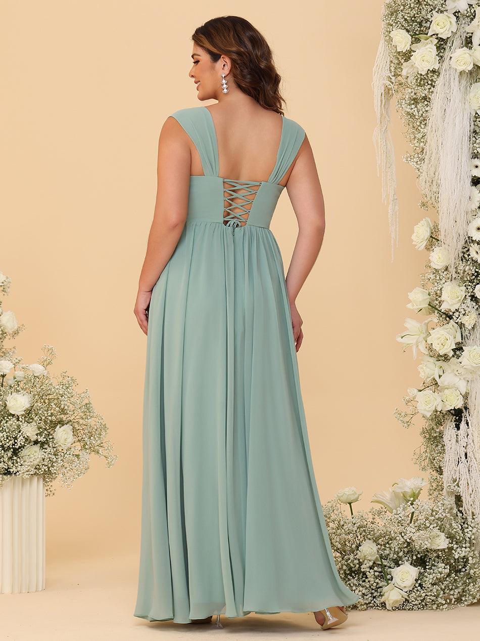 Wide Straps Chiffon Bridesmaid Dresses with Pleats