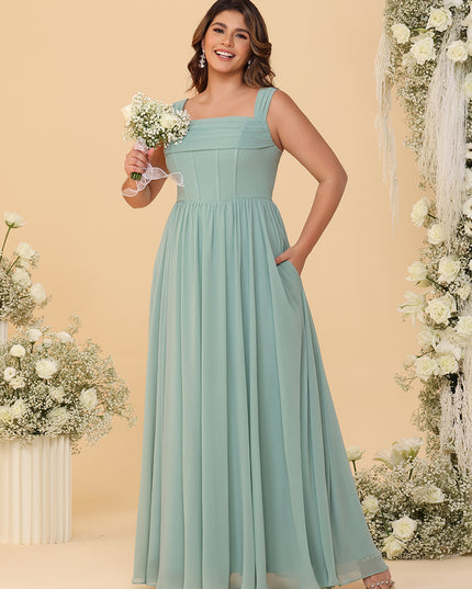 Wide Straps Chiffon Bridesmaid Dresses with Pleats