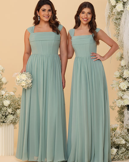 Wide Straps Chiffon Bridesmaid Dresses with Pleats