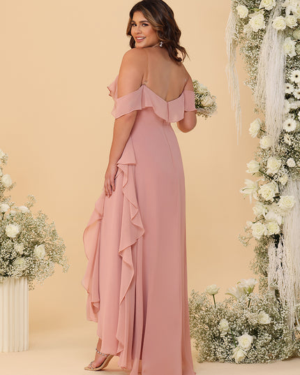 Off Shoulder Chiffon Bridesmaid Dresses with Ruffles