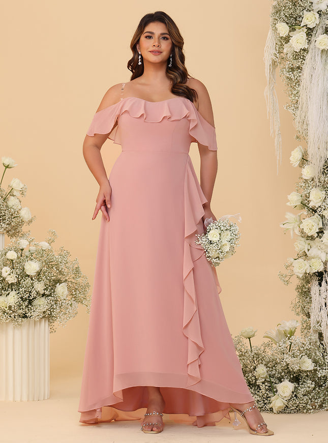 Off Shoulder Chiffon Bridesmaid Dresses with Ruffles