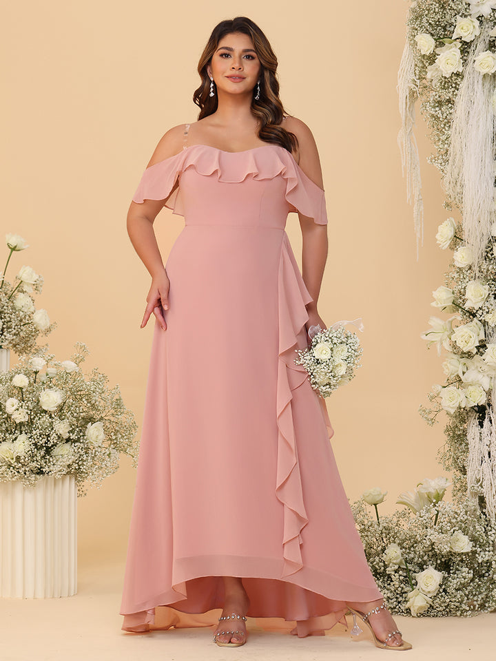 Off Shoulder Chiffon Bridesmaid Dresses with Ruffles