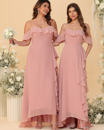 Off Shoulder Chiffon Bridesmaid Dresses with Ruffles