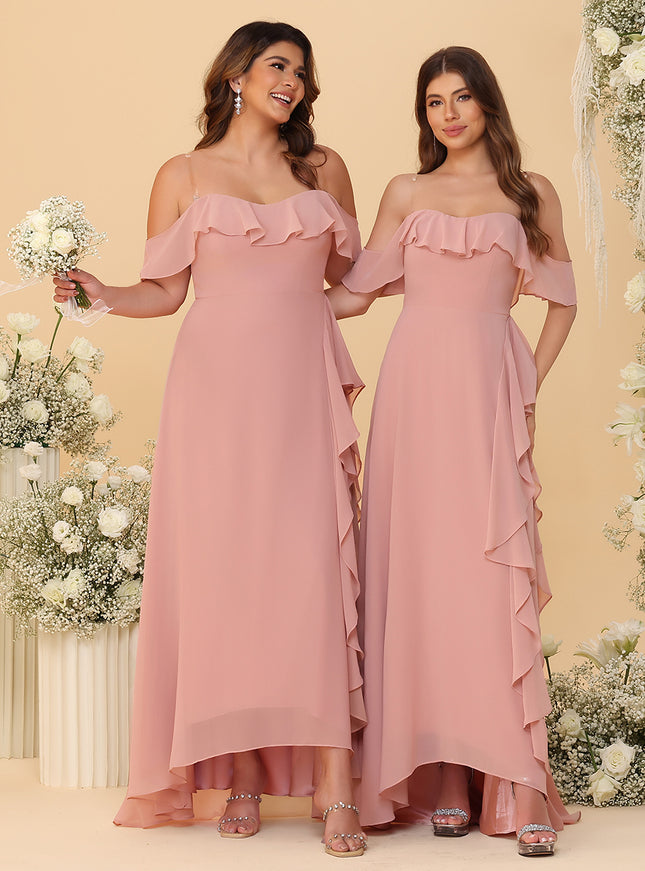Off Shoulder Chiffon Bridesmaid Dresses with Ruffles