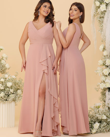 Sleeveless Chiffon Bridesmaid Dresses with Pleats