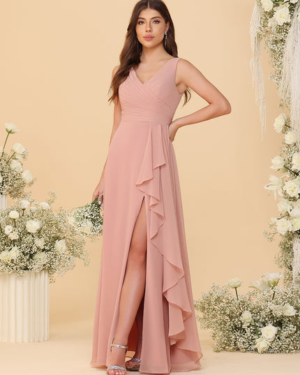 Sleeveless Chiffon Bridesmaid Dresses with Pleats