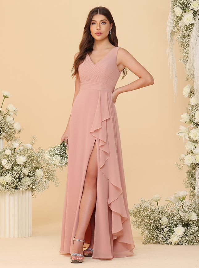 Sleeveless Chiffon Bridesmaid Dresses with Pleats