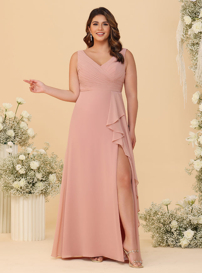 Sleeveless Chiffon Bridesmaid Dresses with Pleats
