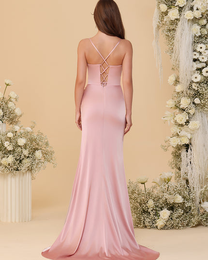 Spaghetti Straps Satin Bridesmaid Dresses with Pleats