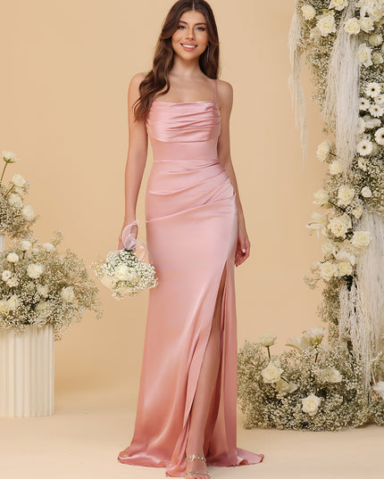 Spaghetti Straps Satin Bridesmaid Dresses with Pleats