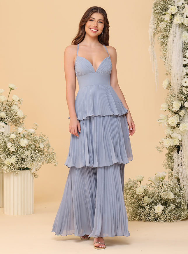 Spaghetti Straps Chiffon Pleated Layered Bridesmaid Dresses