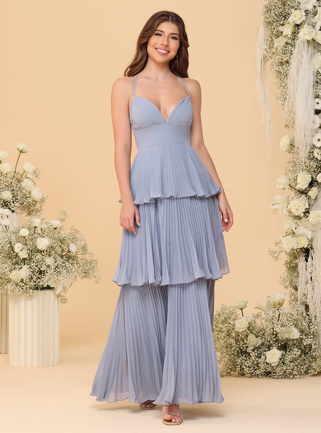 Spaghetti Straps Chiffon Pleated Layered Bridesmaid Dresses