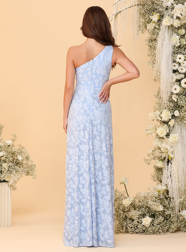 One Shoulder Chiffon Floral Bridesmaid Dresses with Slit