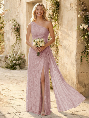 One Shoulder Chiffon Floral Bridesmaid Dresses with Slit