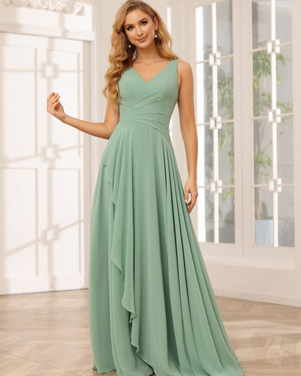 Chiffon V Neck Ruffles Pleated Bridesmaid Dresses for Wedding Party