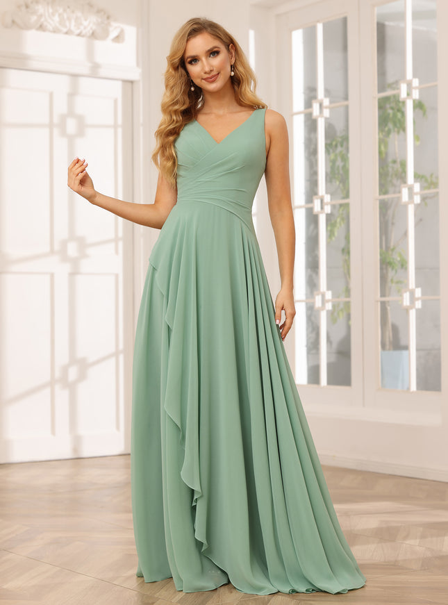 Chiffon V Neck Ruffles Pleated Bridesmaid Dresses for Wedding Party