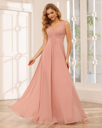 Chiffon A Line V Neck Pleated Bridesmaid Dresses for Wedding Party