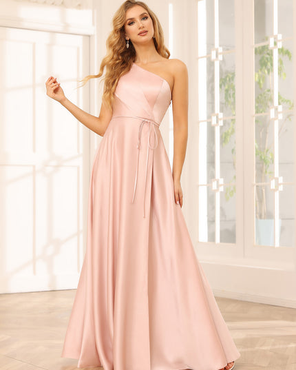 Satin One Shoulder Corset Pleated A Line Bridesmaid Dresses