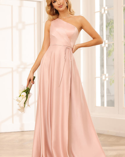 Satin One Shoulder Corset Pleated A Line Bridesmaid Dresses