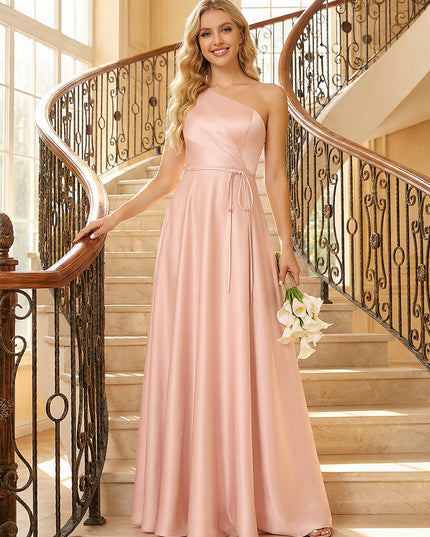 Satin One Shoulder Corset Pleated A Line Bridesmaid Dresses