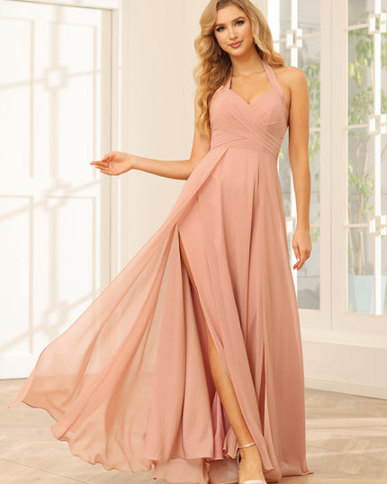 Chiffon V Neck Spaghetti Straps A Line Pleated Bridesmaid Dresses