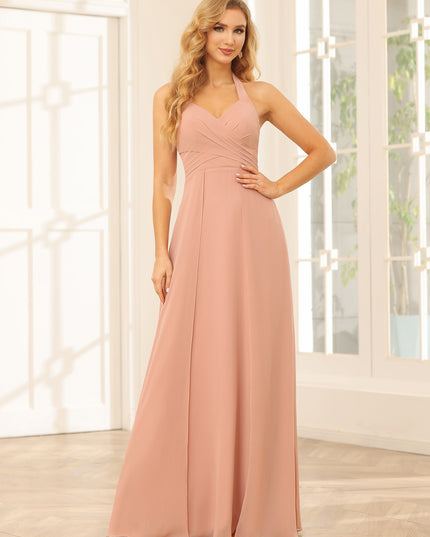 Chiffon V Neck Spaghetti Straps A Line Pleated Bridesmaid Dresses