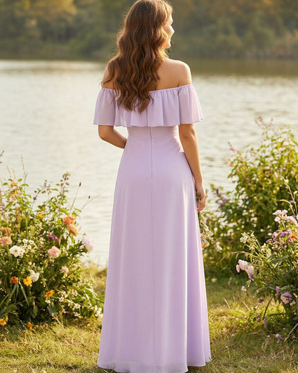 Chiffon Strapless Ruffles A Line Bridesmaid Dresses with Slit