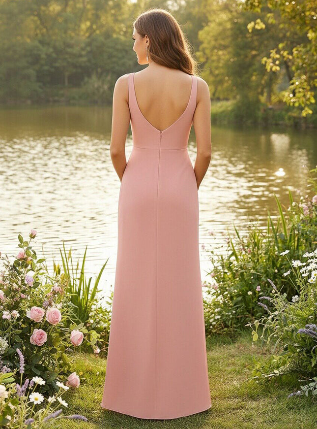 Chiffon V Neck Spaghetti Straps Mermaid Pleated Bridesmaid Dresses with Slit