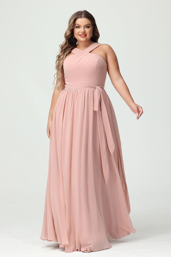 Chiffon Halter Pleated Ruched Bridesmaid Dresses