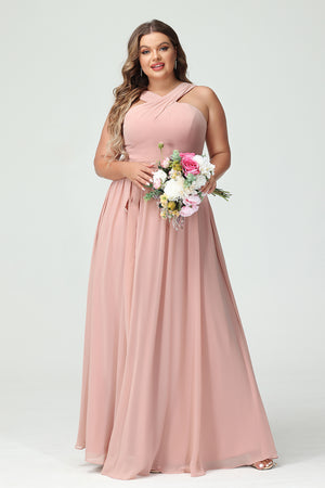 Chiffon Halter Pleated Ruched Bridesmaid Dresses